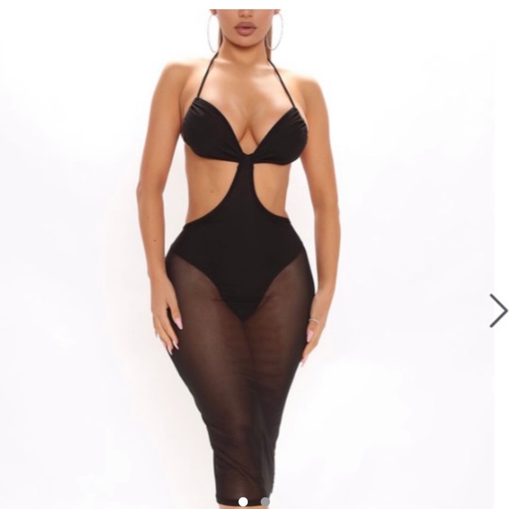 Cutout black mesh dress